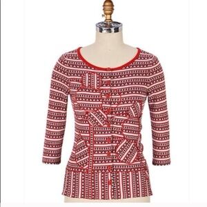 Anthropologie Moth Lovelorn Red Sweater Cardigan Floral Hearts Size XL Retro